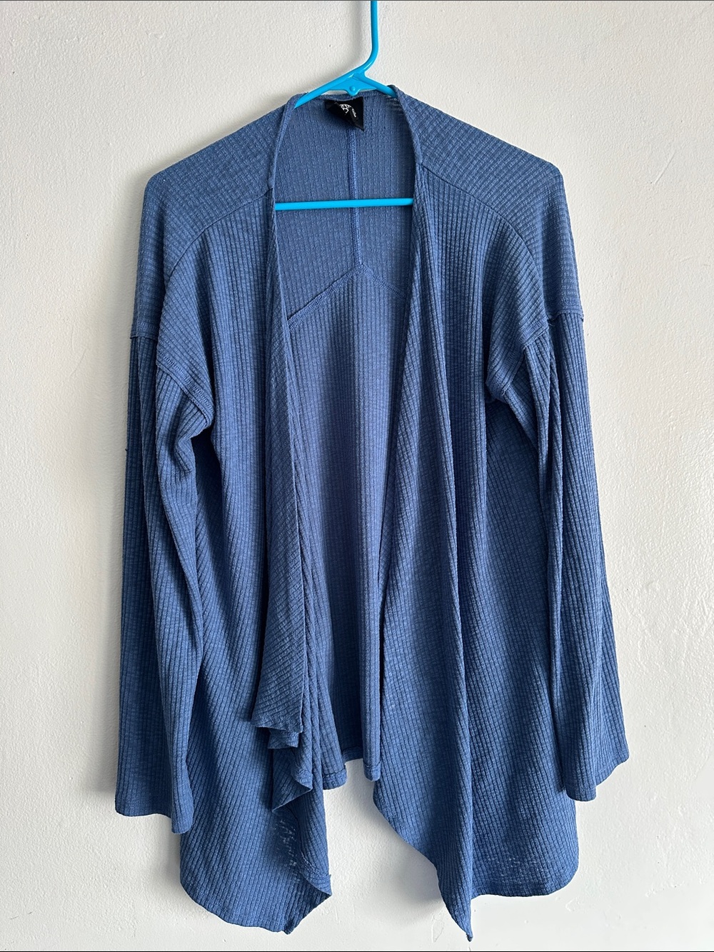 bobeau Slate Blue Waffle Knit Open Cardigan